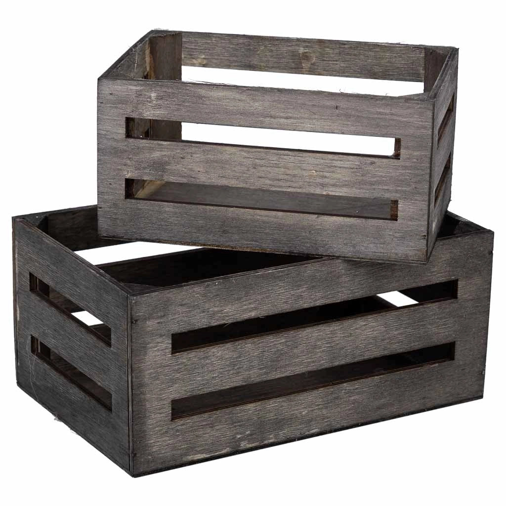 Set cassetti in legno 2 pezzi grigio 20x13x09-16x11x08h cm