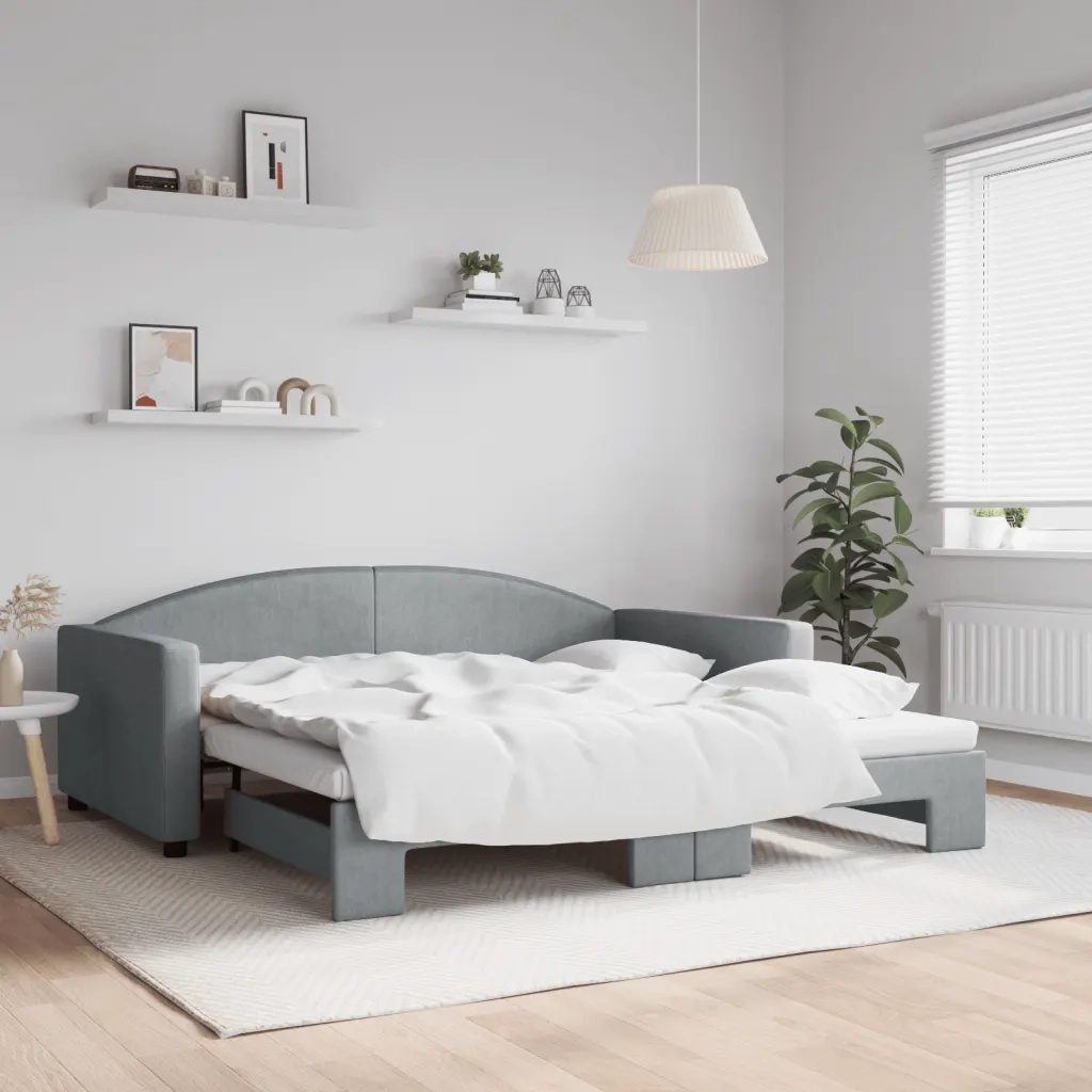 Divano Letto con Letto Estraibile Grigio Chiaro 100x190 Tessuto