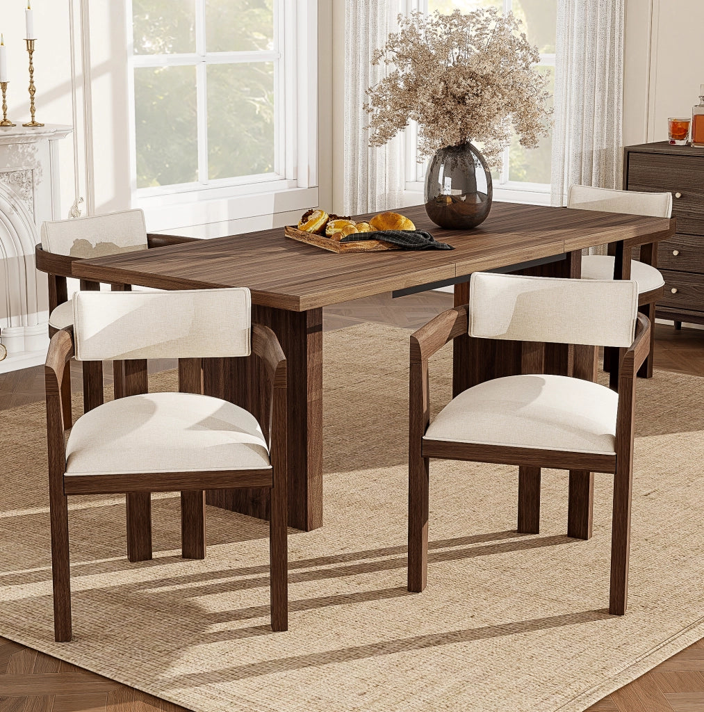 SEDIA con braccioli Set da 6 pezzi Legno massello e lino colore noce