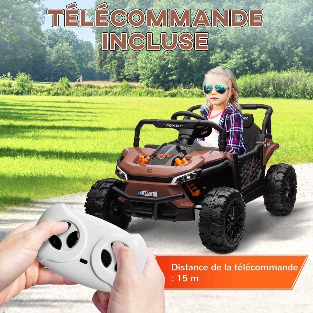 Veicolo elettrico per bambini buggy UTV telecomando 2.4Ghz ¨C zephmum ¨C 103x69x59 cm marrone