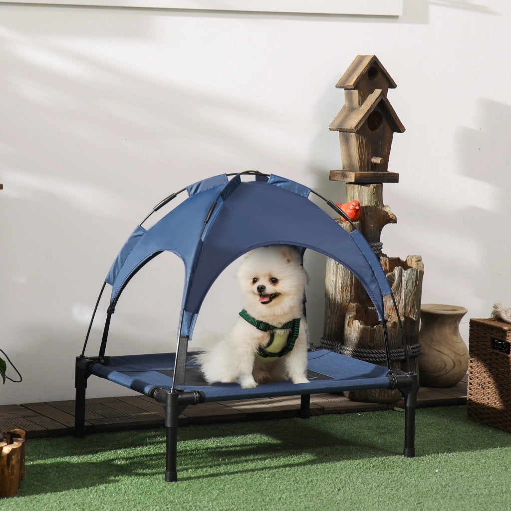 Letto per Cani Esterno con Baldacchino ¨C Zephmum ¨C Blu Nero 61x46x62 cm