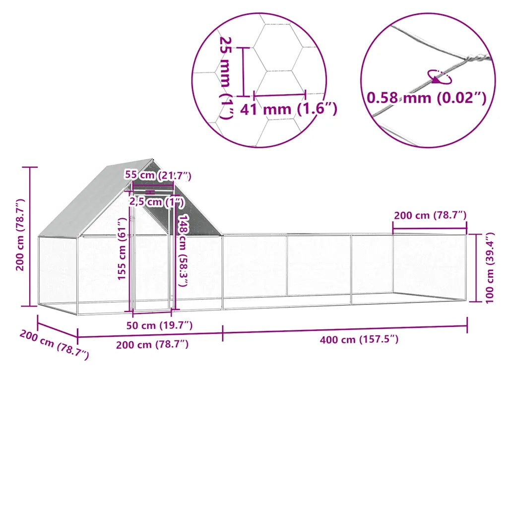 Pollaio 6x2x2 m in Acciaio Zincato CFW6328255