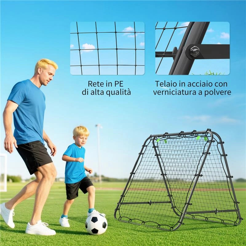 RETE DA CALCIO REBOUNDER PIEGHEVOLE CON ANGOLAZIONE REGOLABILE E PICCHETTI, IN PE E METALLO, 100X95X90 CM, NERO