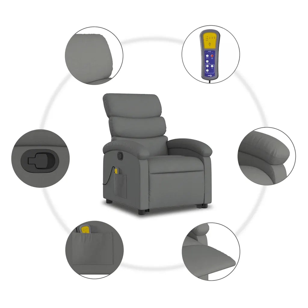 Poltrona | Sedia Relax Alzapersona Massaggi Reclinabile Grigio Scuro Tessuto