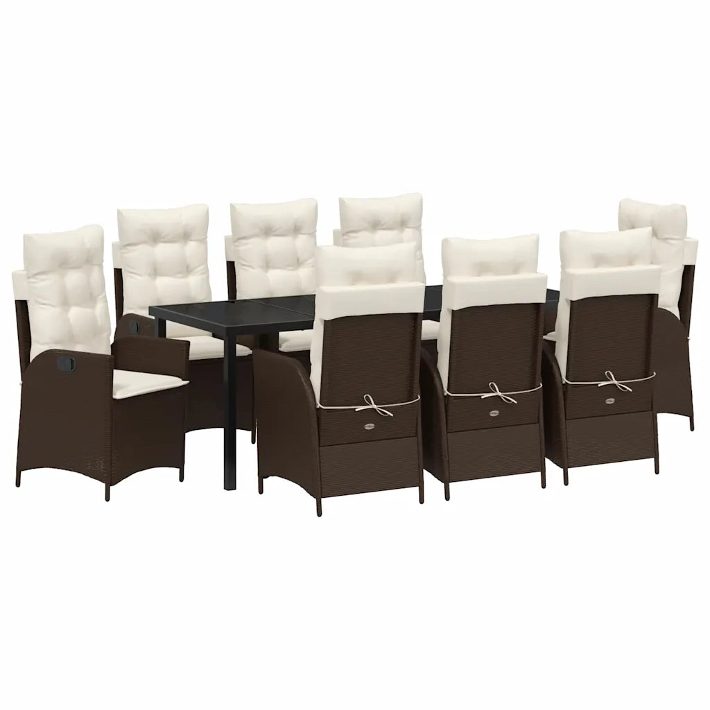 Set da Pranzo per Giardino con cuscino 9 pcs Marrone polyrattan 3380497