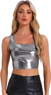 Top da Party in Tela Metallizzata Corte Donna Nero Argento L