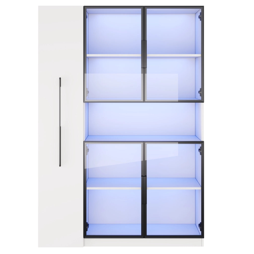Vetrina alta in MDF bianco 110×35×160 cm con LED a colori, ripiani estraibili e sistema antiribaltamento