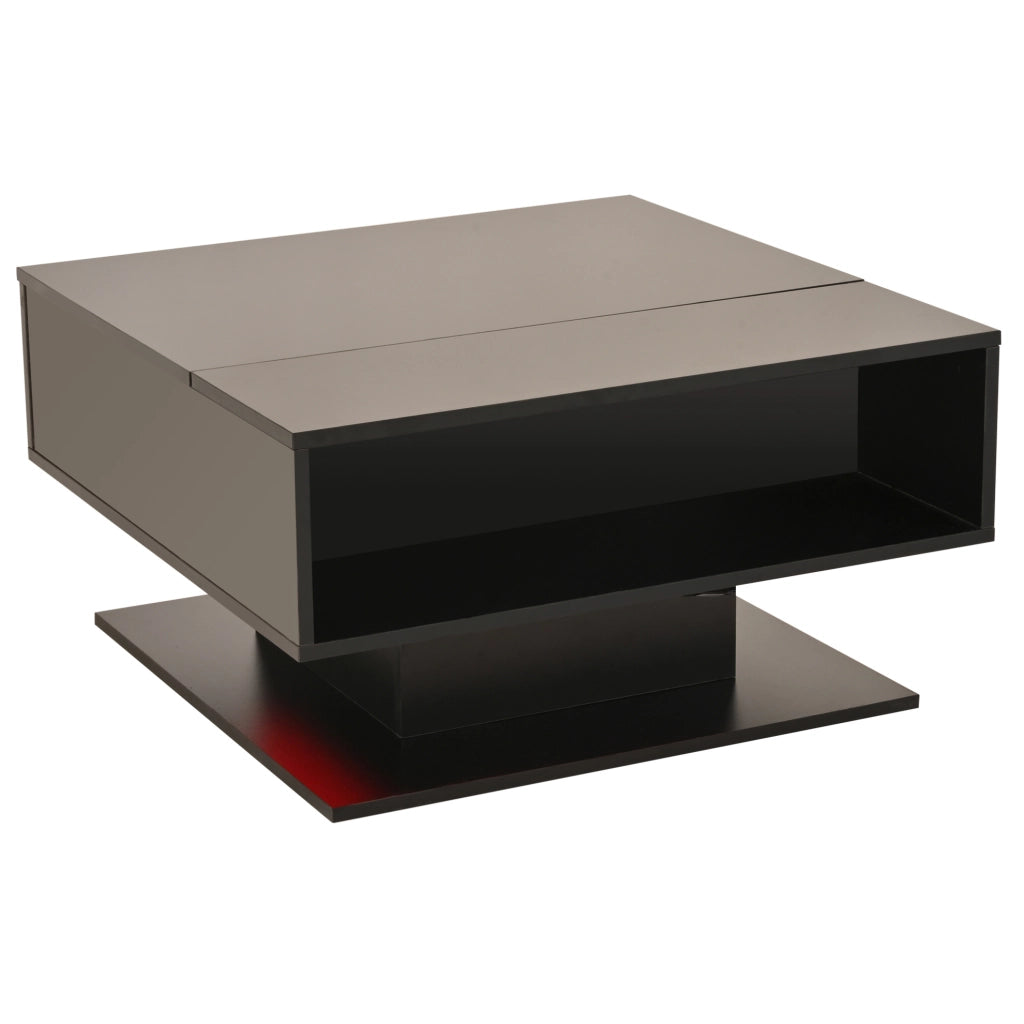 Tavolino da caffè 80x75x40 cm sollevabile con vano portaoggetti e LED in truciolato nero