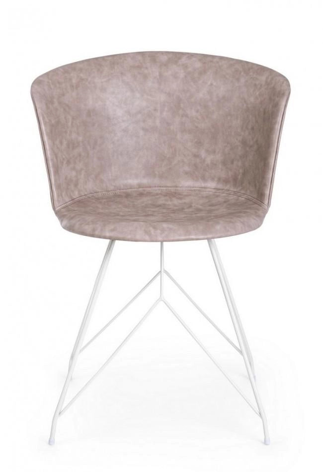 Set 2 Sedie 56x54x76 cm in Similpelle Bianco e Beige