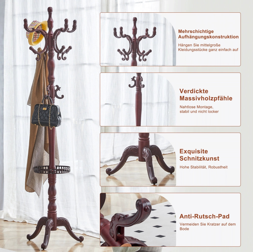 APPENDIABITI da terra classico 195x31x48 cm noce in legno massello e metallo