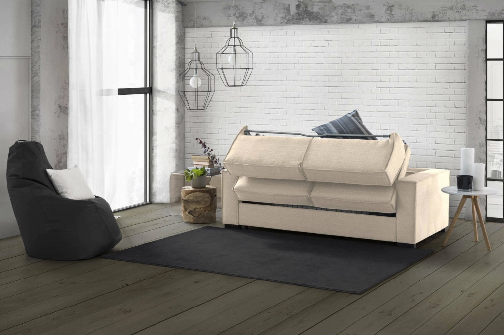 Albenga, Divano Letto con Penisola Sfoderabile Made in Italy, 260x95 cm Beige