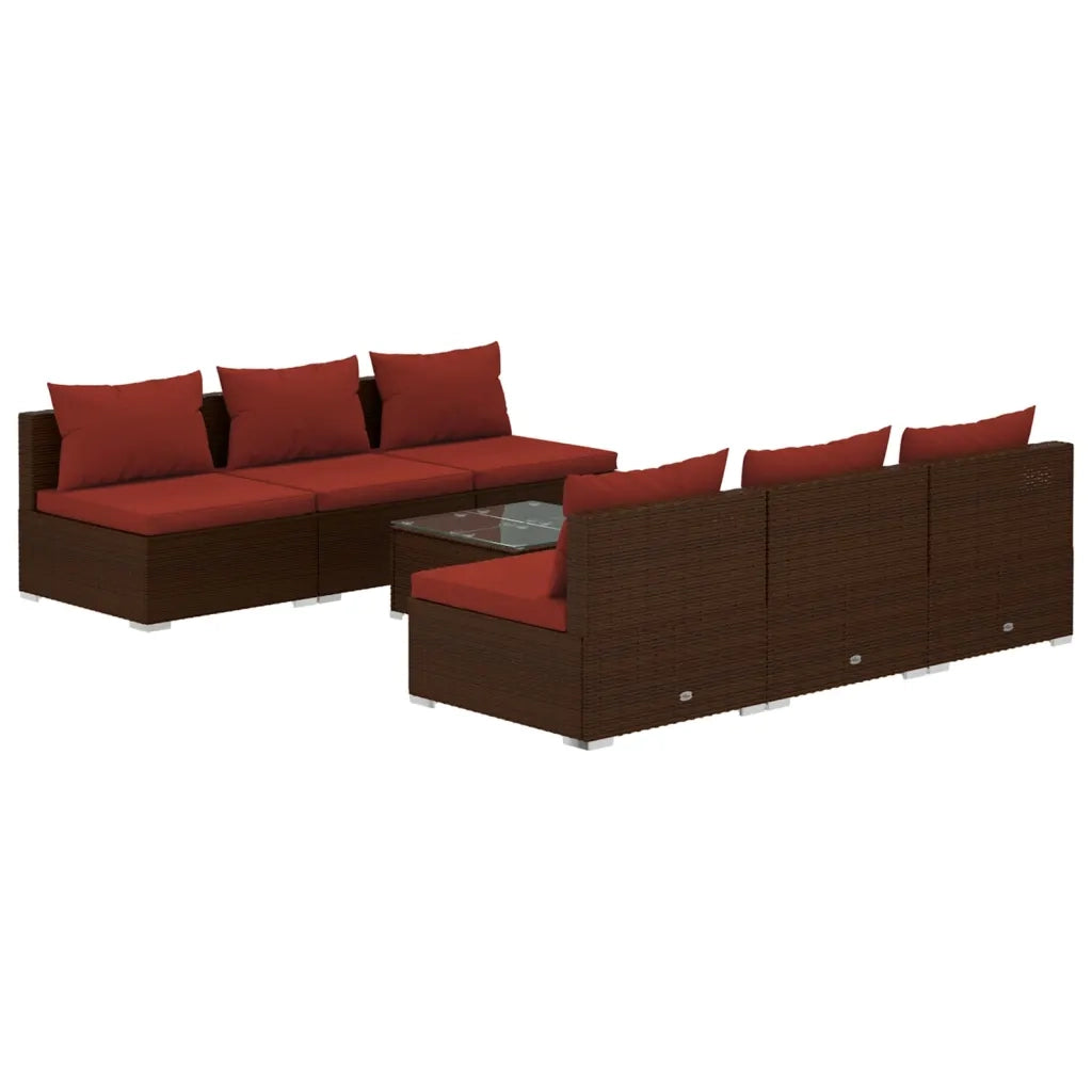 Set Divani da Giardino 7 pz con Cuscini in Polyrattan Marrone 3101459