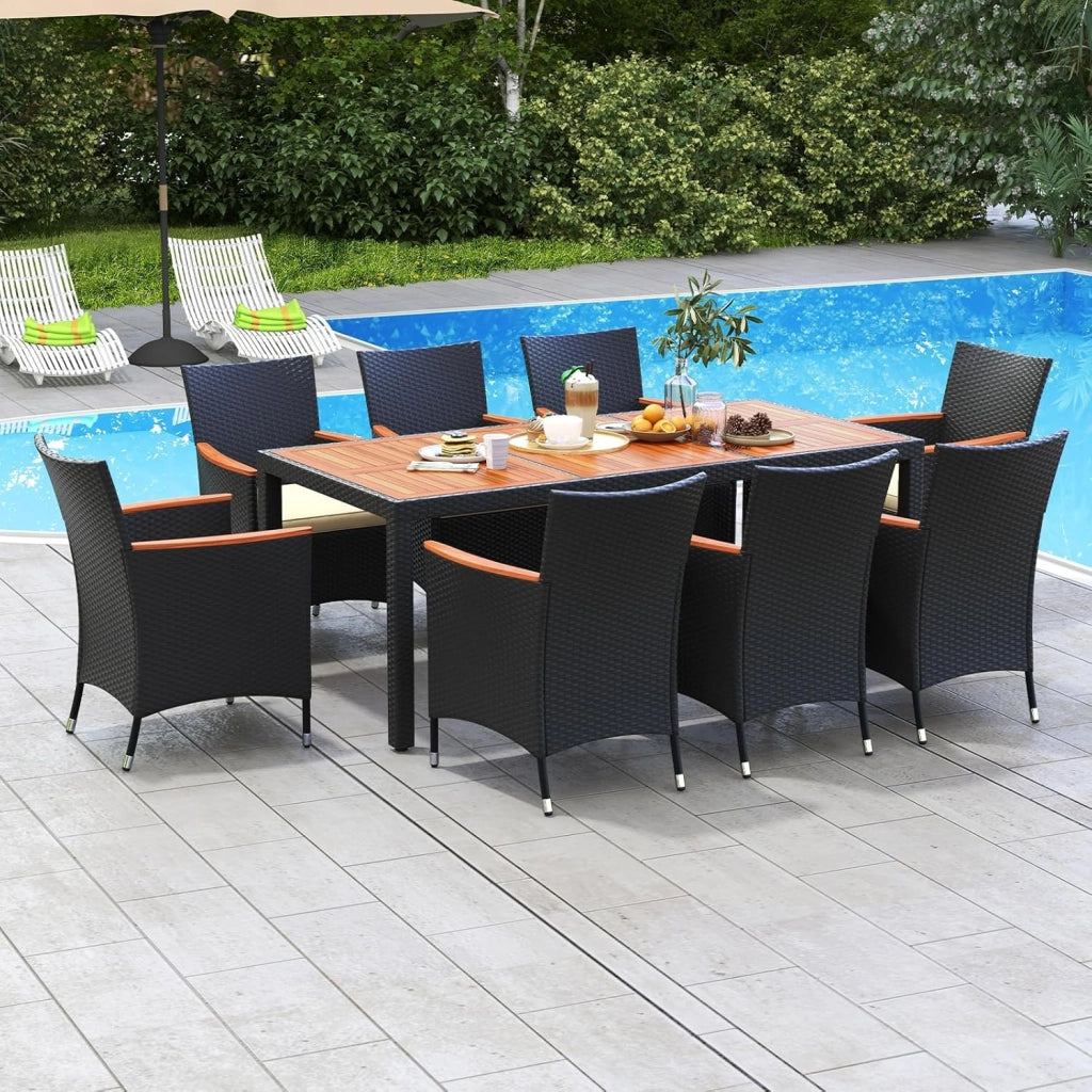 Set di mobili da giardino in rattan, set da 8 sedie con tavolo, in rattan, per esterni, terrazze, mobili da balcone, set per 8 persone, set da giardino
