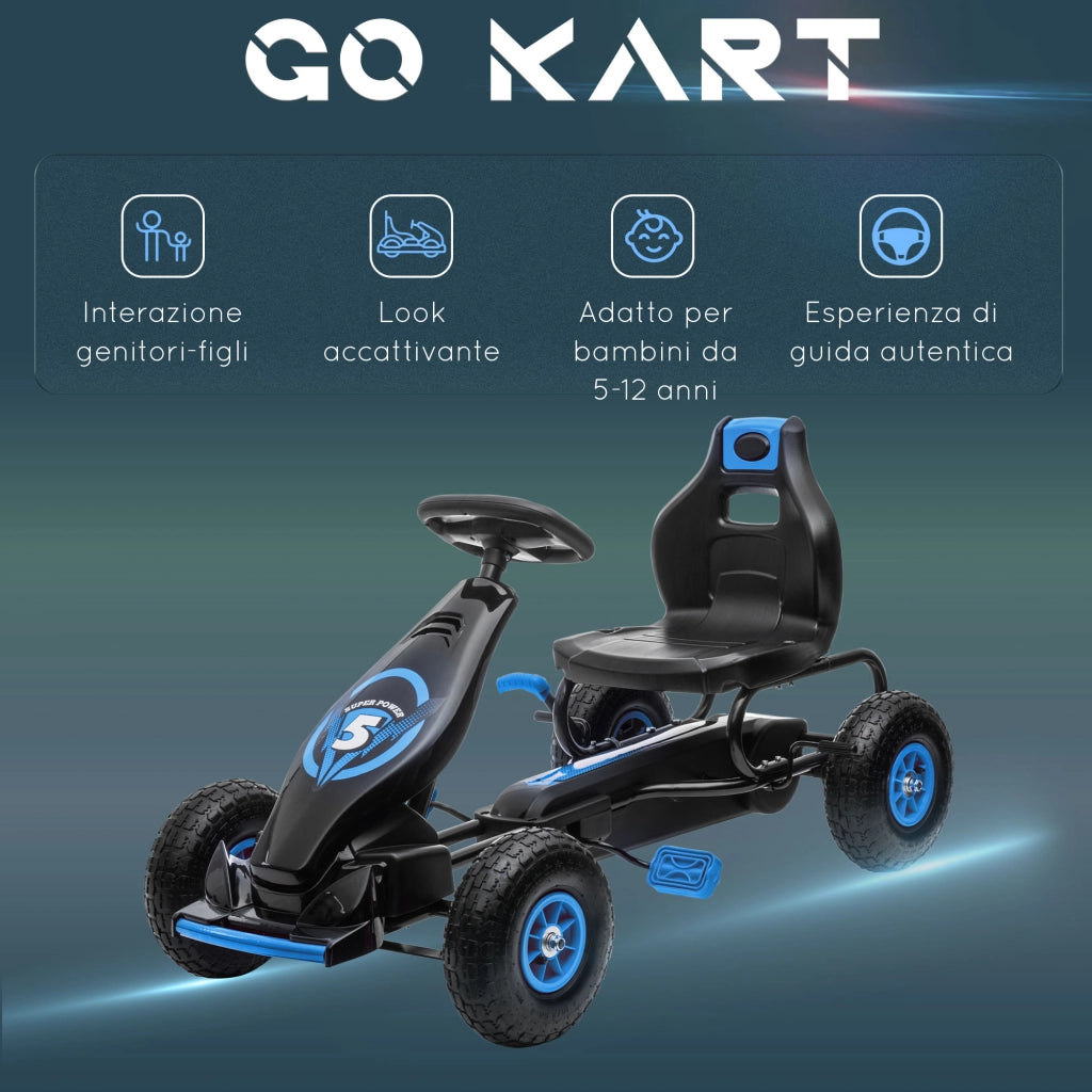 Go Kart a Pedali per Bambini ¨C zephmum ¨C Blu, Regolabile, Ruote Gonfiabili