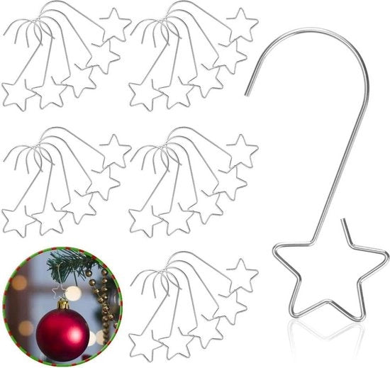 Hanger per palline di Natale con stella - Argento - 36 pezzi
