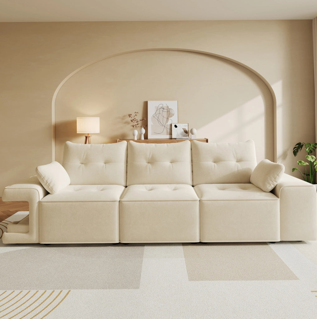 Divano modulare 3 posti in velluto beige con vani per animali