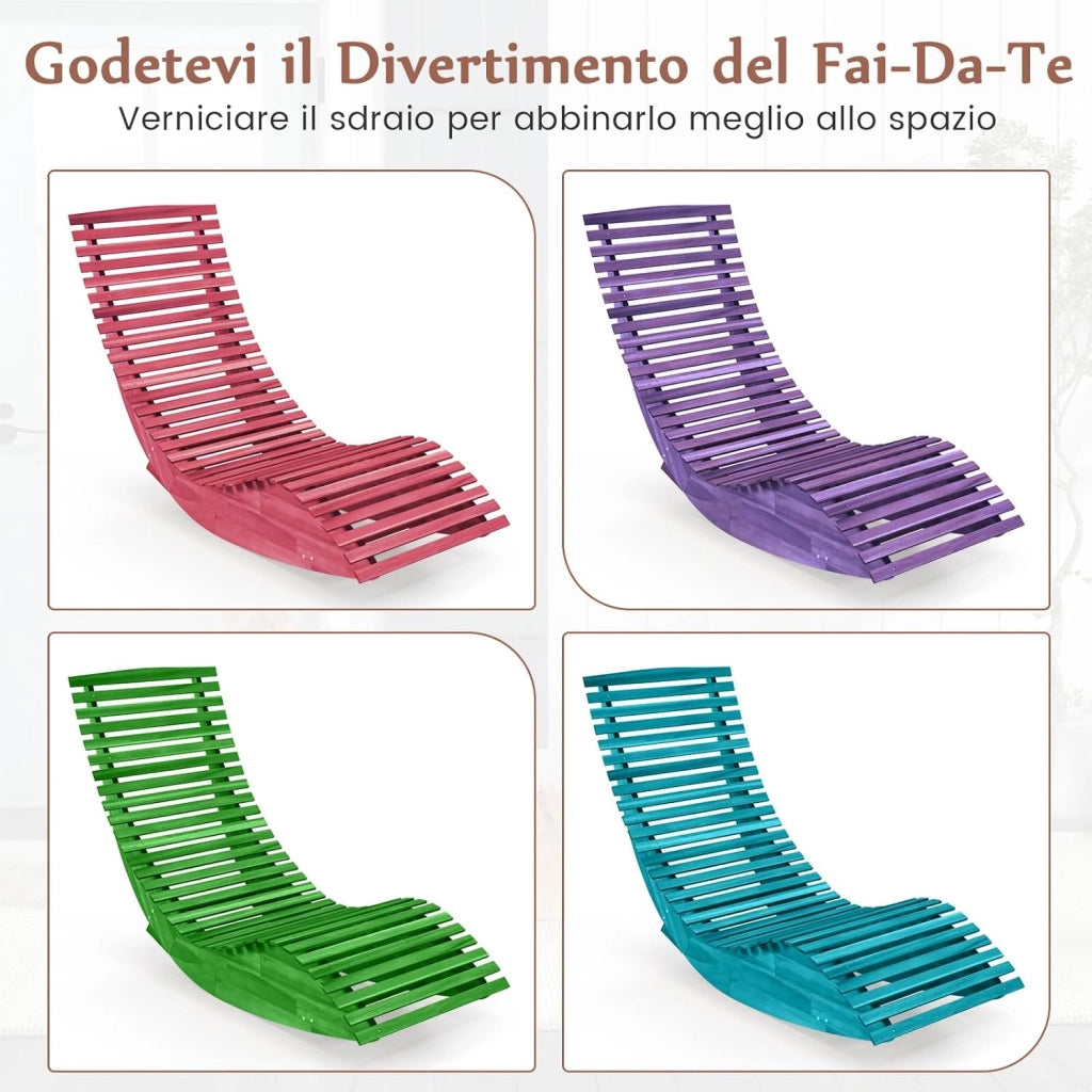 Sedia a Dondolo in Legno per Esterni, Lettino a Dondolo con Seduta Ergonomica, Sdraio a Dondolo da Giardino, Lettino Prendisole a Dondolo per Giardino, 157 x 60 x 76 cm, Portata 160 kg (1)