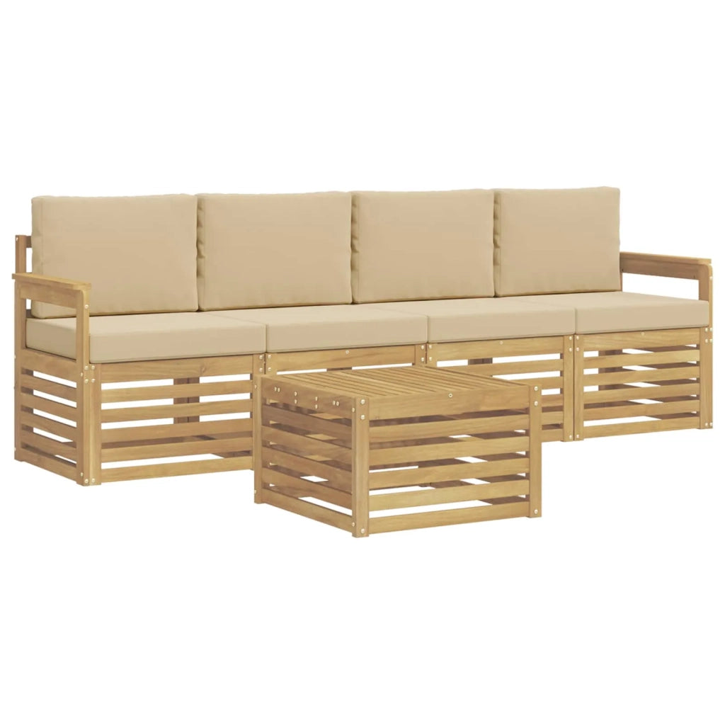 Set di divani da esterno 5 pcs Bianco e Beige Poliestere