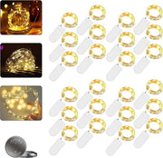 Cavo di illuminazione LED a batterie 24 pezzi 2 m 20 LED filo di rame colore caldo bianco per interni Natale - esterni matrimonio - fai da te.