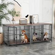Casa per cani in legno - Recinzione per cani robusta - Tavolo supplementare - Resistente al morso - Adatto a grandi cani - 4 porte - Costruito con metallo e MDF - Dimensioni 90x62x68.5cm