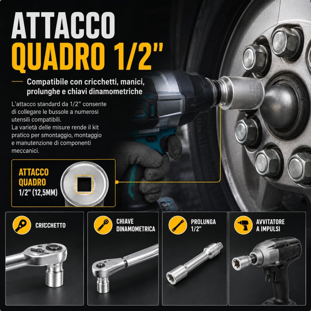 21 Chiavi a Bussola 1/2" 8-36 mm Profilo 6 e 12 Punti CR-V