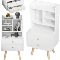 Comodino alto con finitura bianca, con misure 36x46x90 cm, ideale per la camera da letto.