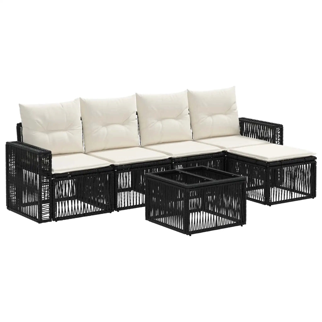 Set Divano da Giardino 6 pcs Nero e Bianco Crema polyrattan