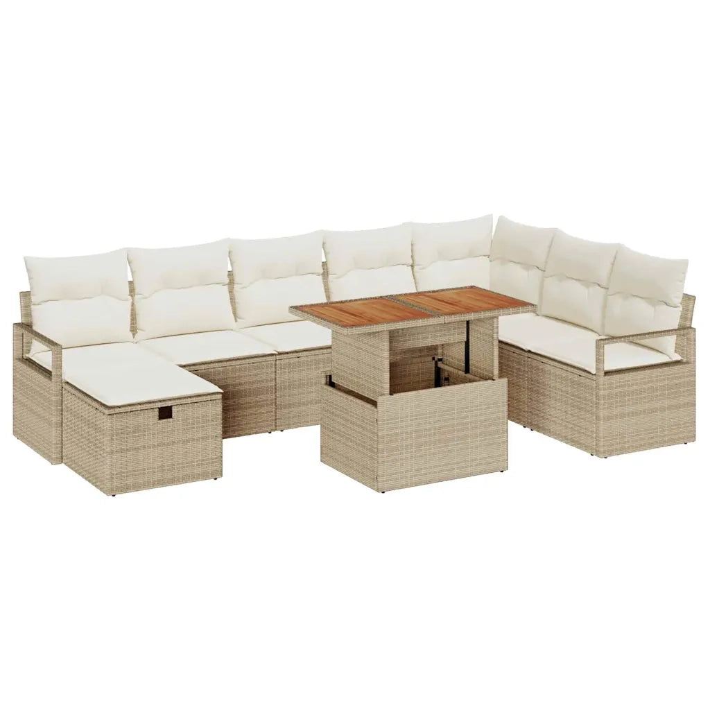 Set Divano da Giardino con cuscino 9 pcs Beige polyrattan 3360012