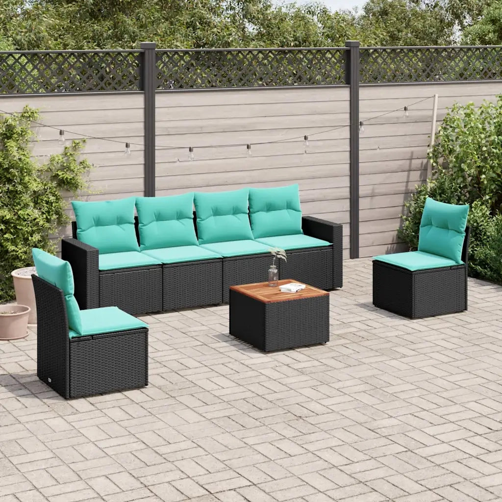 Set Divani da Giardino 7 pz con Cuscini Nero in Polyrattan 3256400