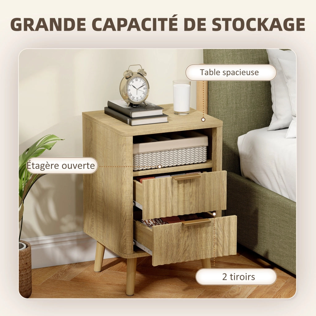 Comodino con 2 cassetti e vano aperto ¨C Zephmum ¨C Rovere 40x40x61 cm