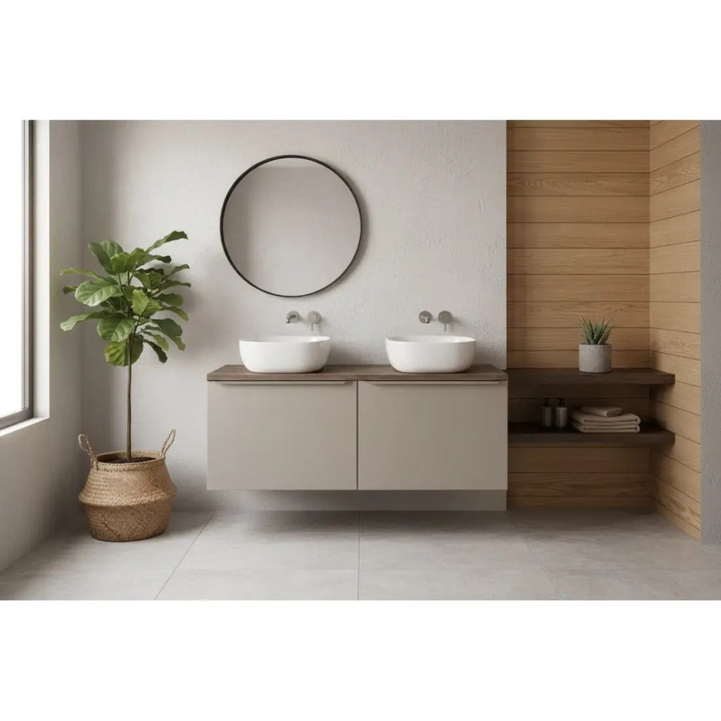 Set da bagno VANTA color taupe: mobile sottolavabo 120cm + piano lavabo