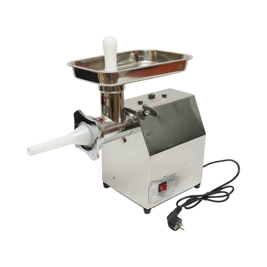 Tritacarne elettrico in acciaio inox 850W, 220V, capacità 150 kg/h, adattatore per salsicce, 2 setacci e 2 coltelli inclusi 380x210x415mm