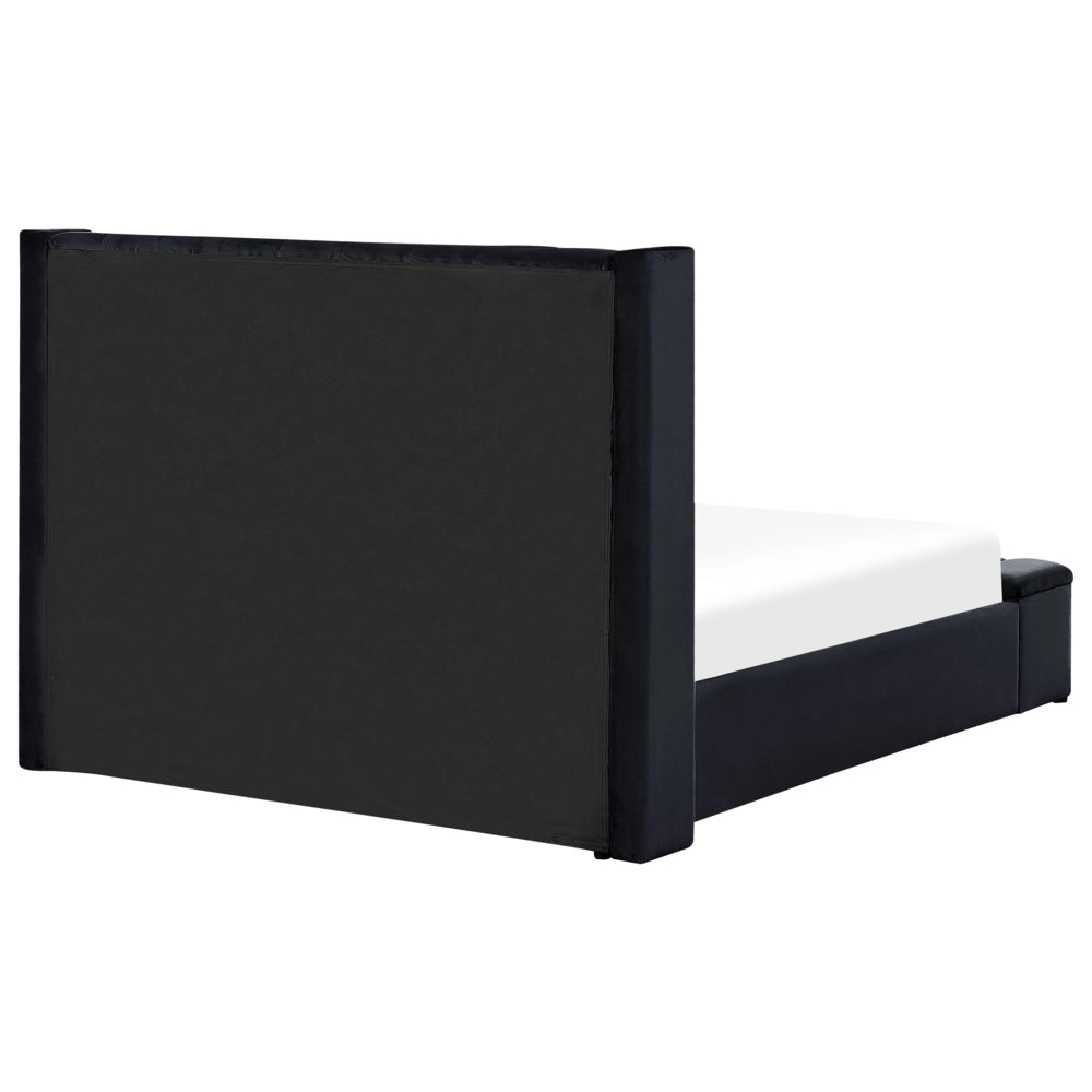 Letto matrimoniale ad acqua in velluto nero con cassapanca 140 x 200 cm moderno glam morbido materasso camera da letto
