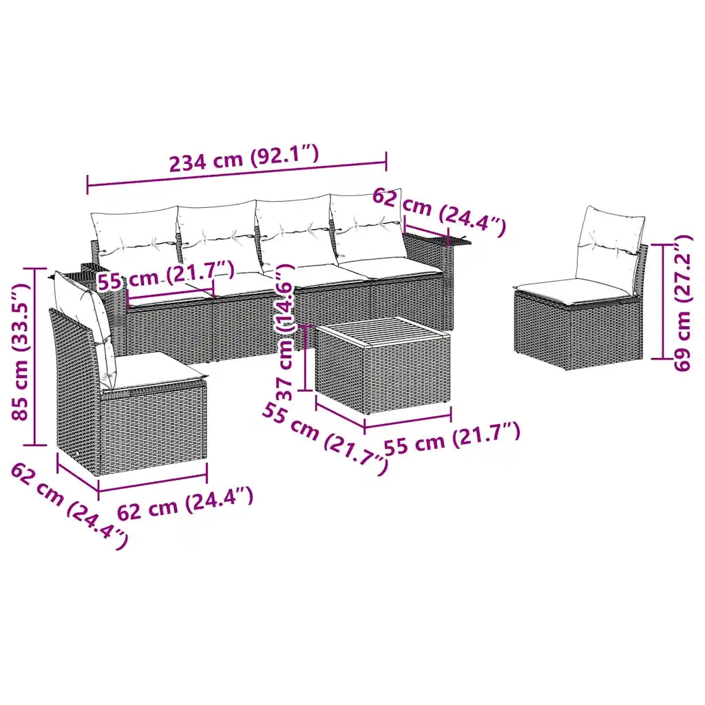 Set Divani da Giardino con Cuscini 7pz Nero Polyrattan 3256840