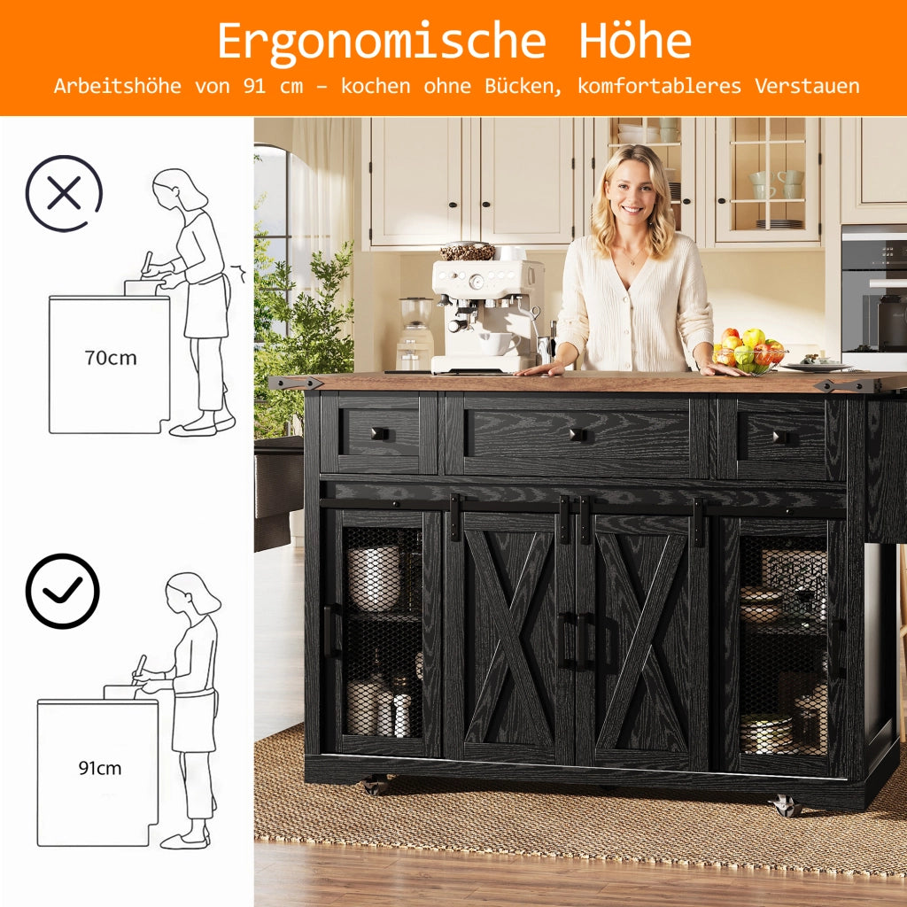 CARRELLO CUCINA con piano estraibile 120.2x45.3x91.5 cm Nero MDF