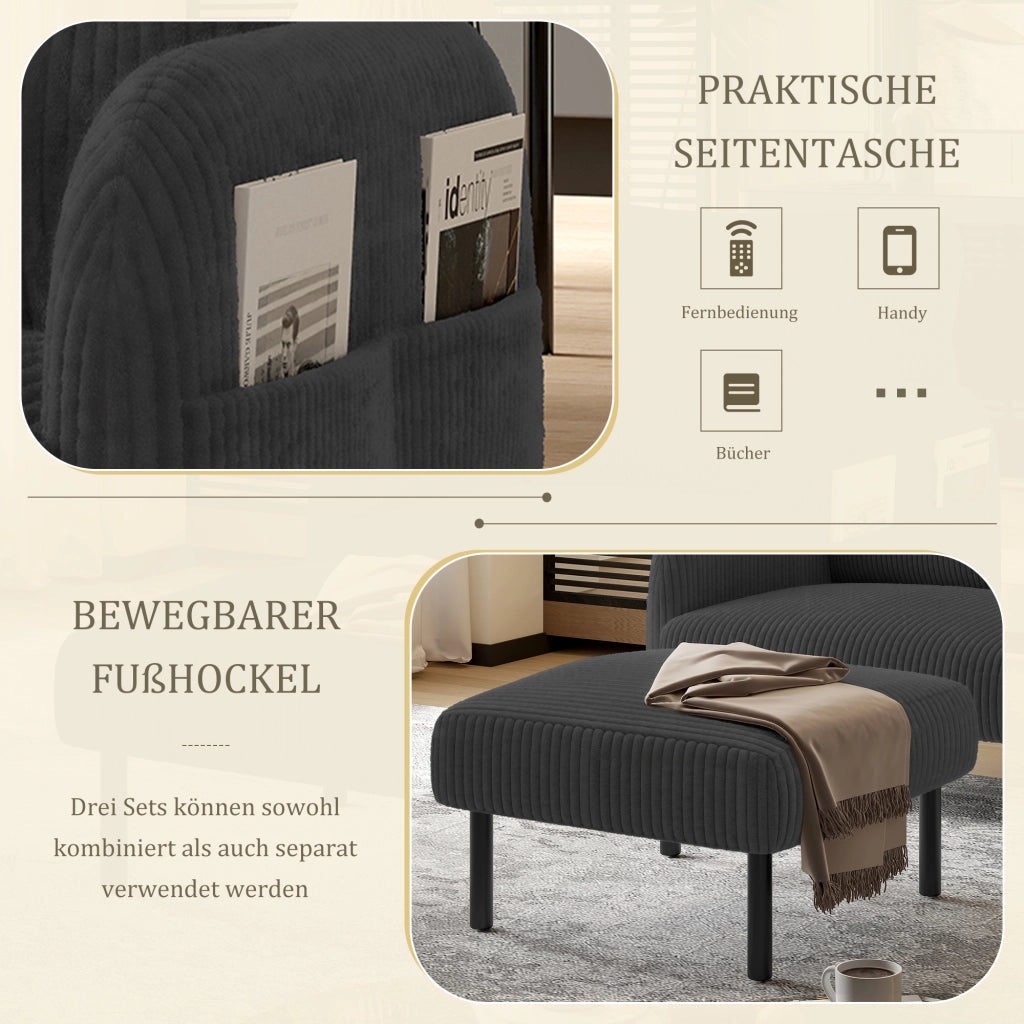 POLTRONA Singola in corduroy grigio 67 x 75 x 79 cm con tasca laterale