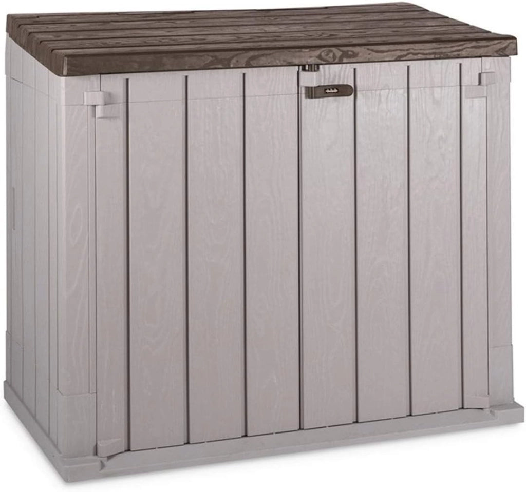 Baule porta attrezzi da esterno in resina Stora Way 842 litri con doppia apertura colore grigio talpa e marrone Toomax