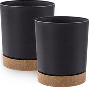 Set di Vasi Decorativi per Piante da 2 - Vasi in Plastica Antracite per Piante Grandi e Piccole