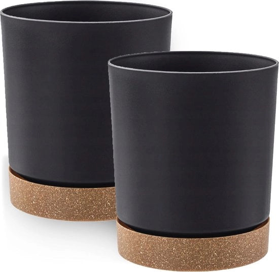 Set di Vasi Decorativi per Piante da 2 - Vasi in Plastica Antracite per Piante Grandi e Piccole