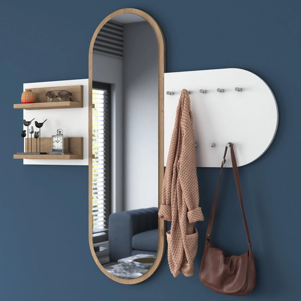 Guardia, Appendiabiti con Specchio, 120h cm Bianco