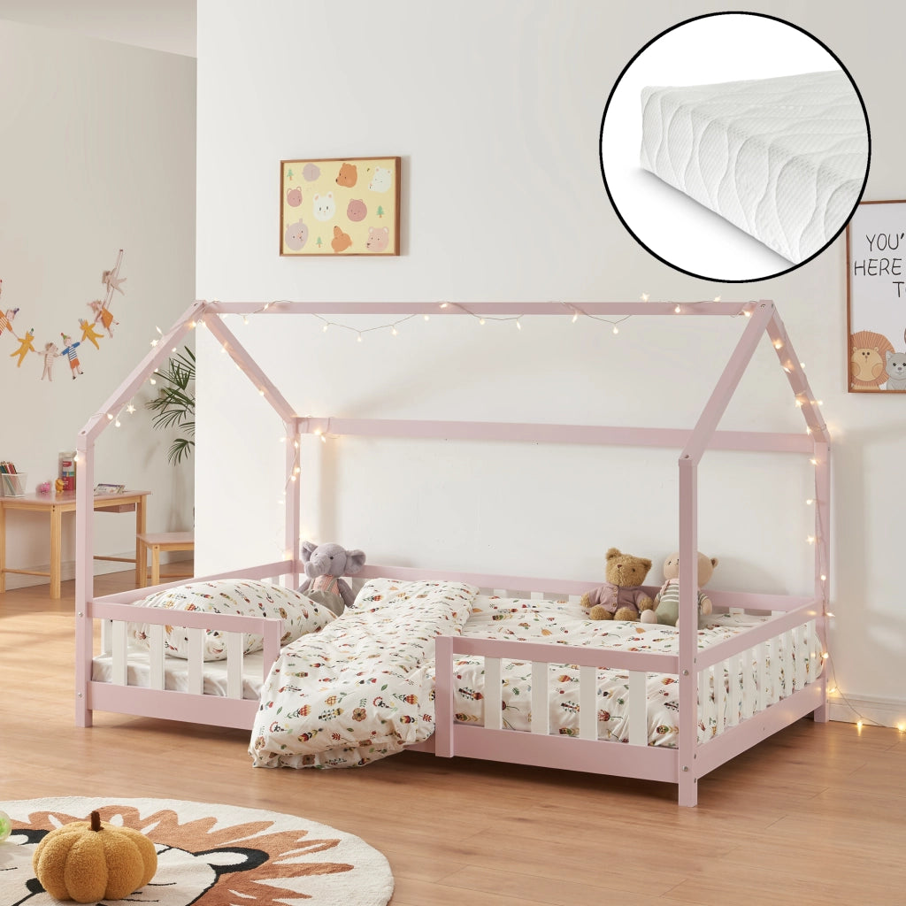 Letto per Cameretta Sisimiut a Forma di Casetta con Materasso 120x200 cm Rosa / Bianco [en.casa] [neu.haus]