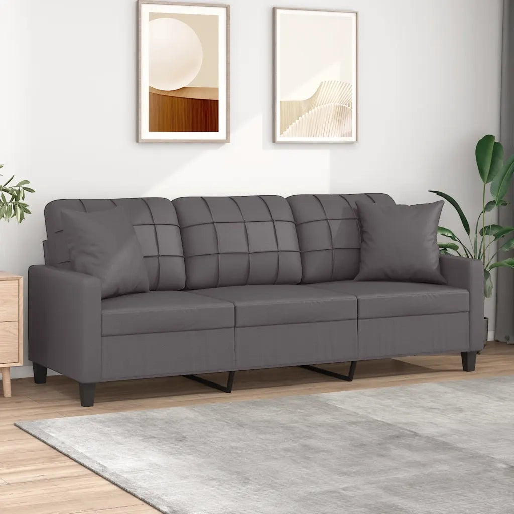 Divano | Divano da soggiorno | Sofa a 3 Posti con Cuscini Grigio 180 cm in Similpelle