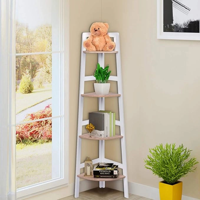 Mobile ad Angolo, Scaffale Angolare a Ripiani in MDF Ecologico per Soggiorno Bagno Studio, Bianco (4 Ripiani)