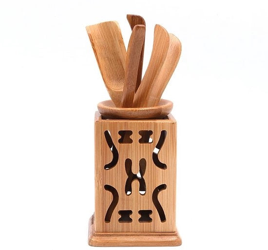 Set di accessori per il tè da 6 pezzi - Spazzole per il tè in bambù - Portatè - Cucchiaio/tazza per il tè - Tazza per il tè con coperchio - Ago per il tè - Facile da pulire - Set di tè