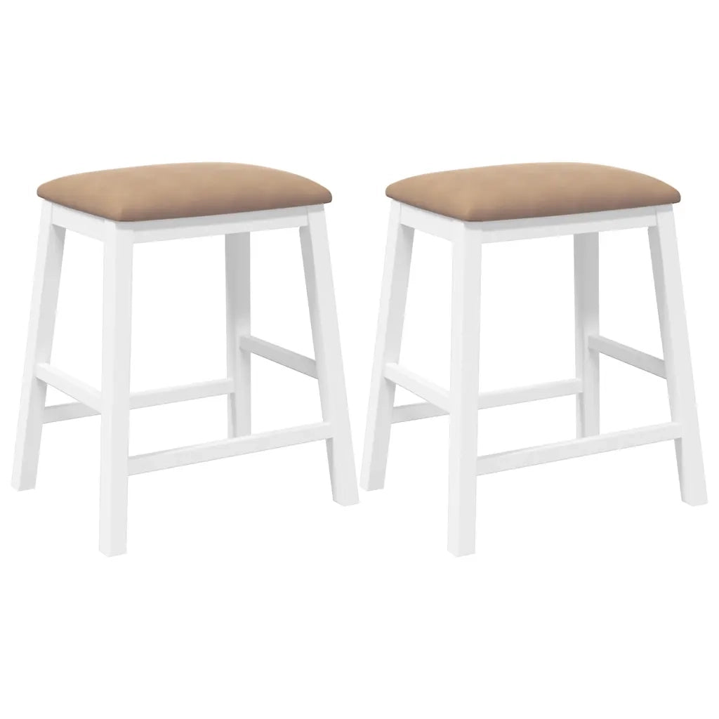 vidaXL Sedie da Bar con Cuscini 2 pz Bianco Legno Massello di Hevea