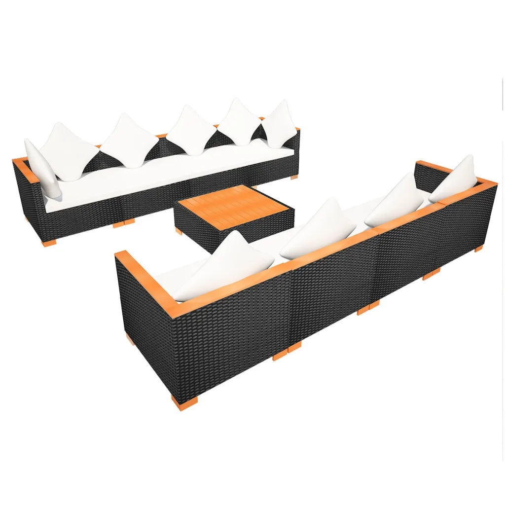 Set Divani da Giardino 9 pz con Cuscini in Polyrattan Nero cod mxl 32837