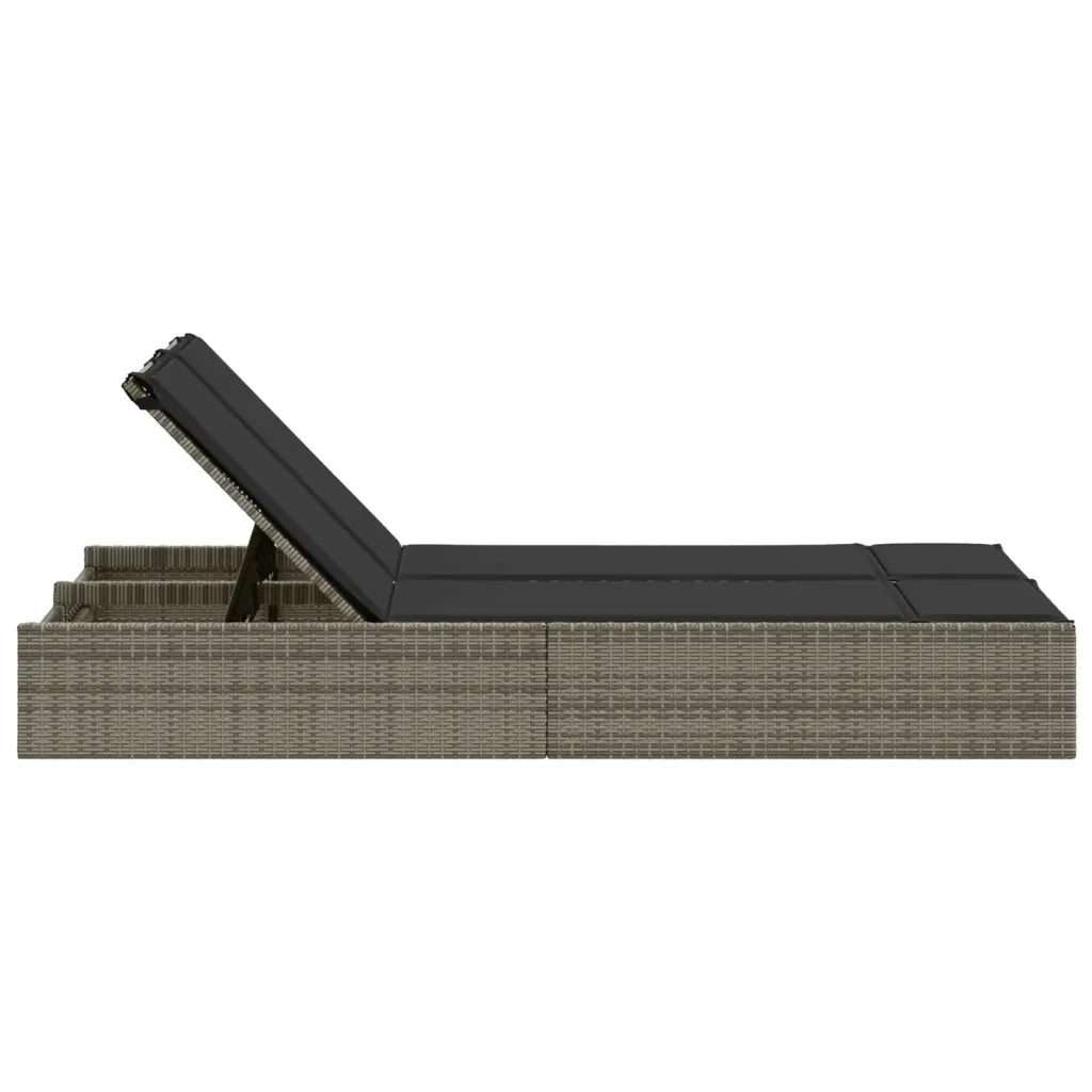 Lettino Prendisole Doppio con Cuscini Grigio in Polyrattan 368630