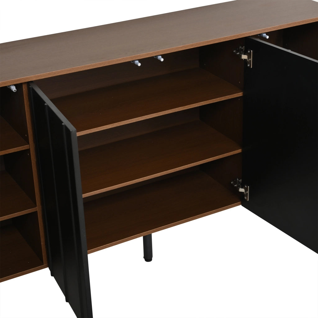 Credenza e madia con 4 ante e ripiani regolabili, per sala da pranzo e cucina, in pannello truciolare, noce e nero