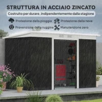 Casetta da Giardino Porta Utensili in Lamiera di Acciaio con Porte Scorrevoli, 280x130x172cm, Grigio-Nero