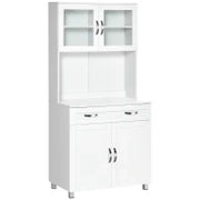 Mobile Cucina Moderno con 2 Armadietti, Ante in Vetro e Mensole Regolabili, 80x48x170 cm, Bianco